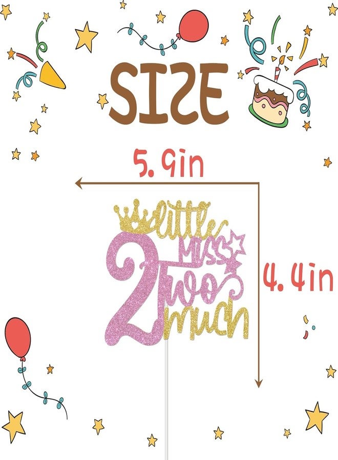 Confetti! Little Miss Two Much Cake Topper Girls 2nd Birthday Party Decorations Gold & Pink Glitter Baby Shower Party Cake Decor Baby Girl Two Years Old Birthday Party Supplies - Image 2